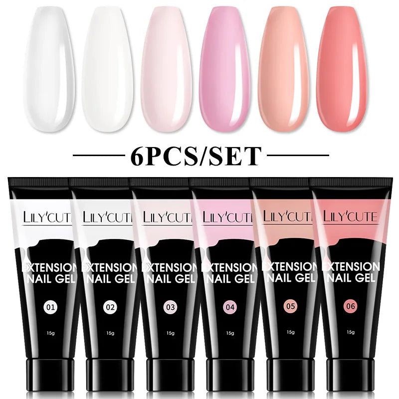 LILYCUTE 15ml Nail Extension Gel Kit Soak Off UV Gel Acrylic White Clear Pink Gel Nail Polish LED Lamp Manicure Set For Nail Art