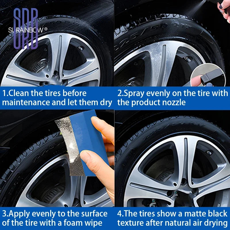 Motorcycle Black Wet Look Tire Shine Dressing,Tire Dressing for Deep Glossy Finish for Protection,Long-Lasting Tire Shine Spray