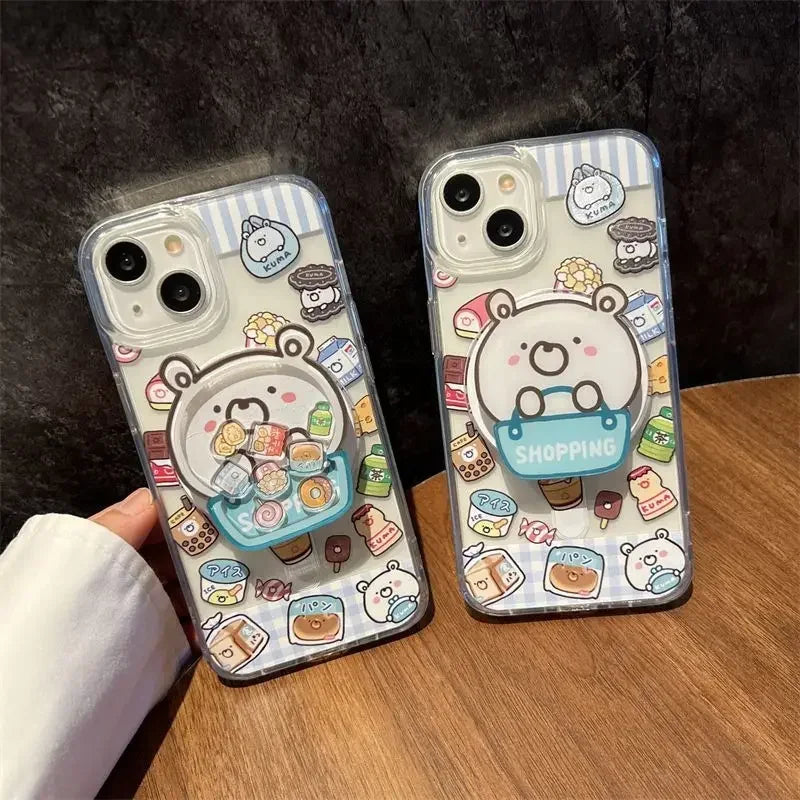 Ins Korean Cute Snacks White Bear Holder for IPhone Bracket Grip Tok Cartoon Magnetic Wireless Charge Phone Stand Phone Support