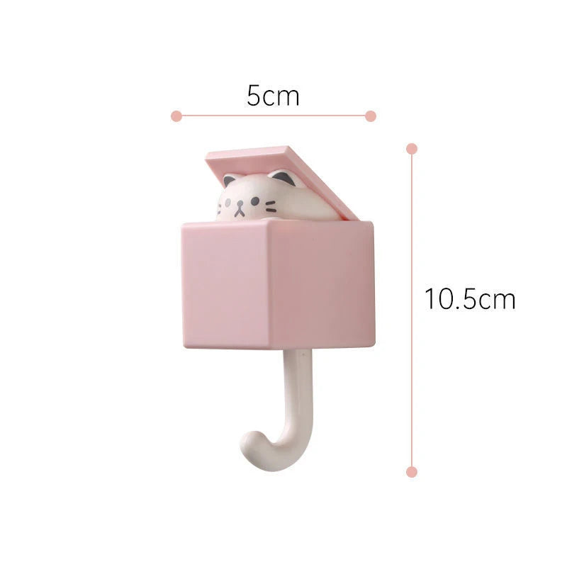 Cartoon Cat Hooks Stickers Bedroom Door Hooks Key Hooks Umbrella Towel Hat Coat Rack Wall Animal Decorative Hooks