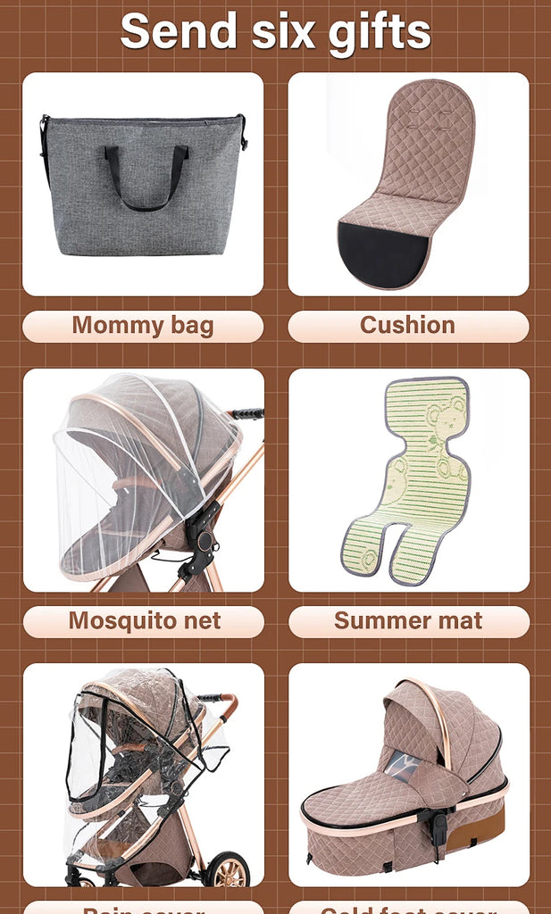 Luxurious Baby Stroller 3 in 1 Portable Travel Baby Carriage Folding Prams High Landscape Aluminum Frame Car for Newborn Baby