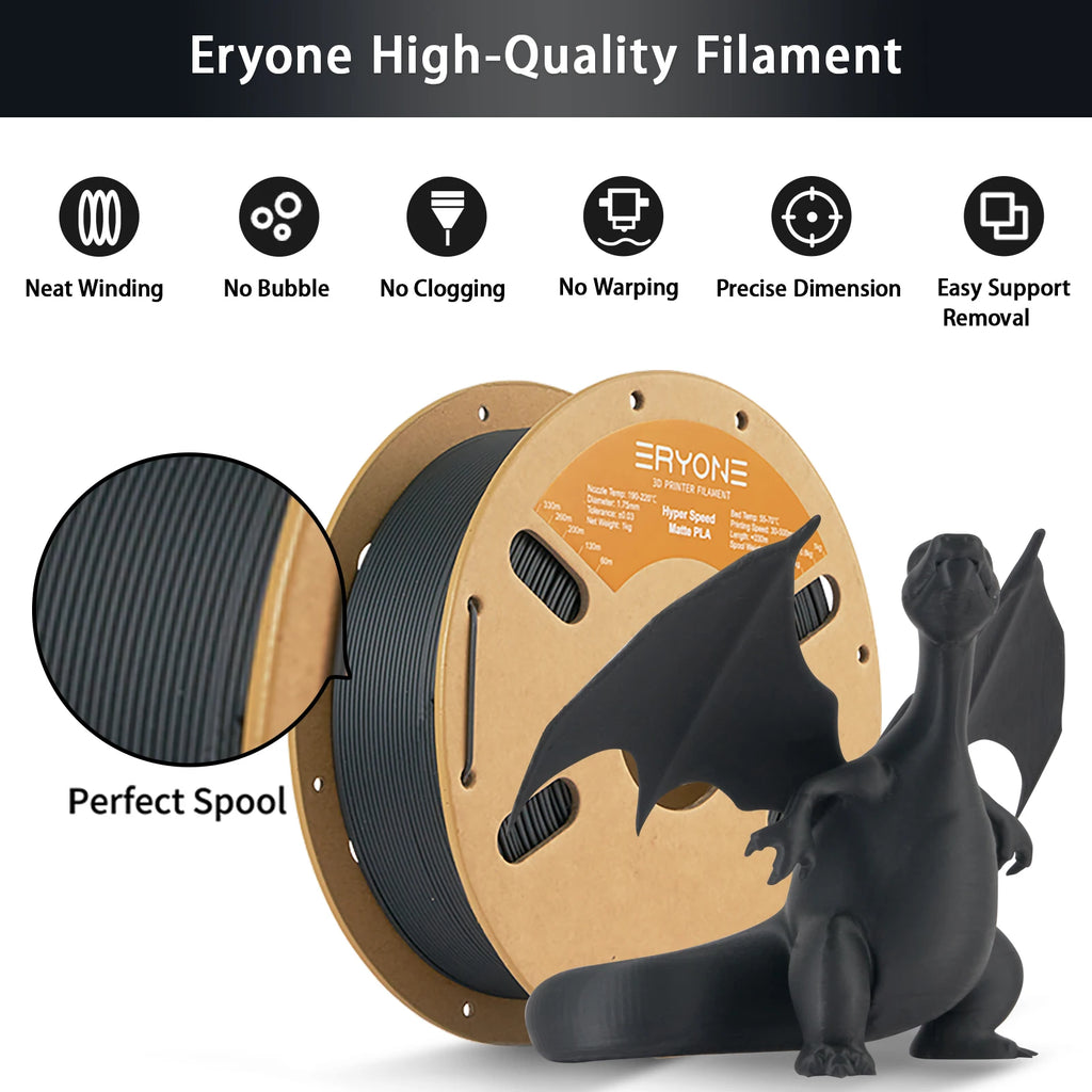 ERYONE Hyper Speed Matte PLA Filament 1KG 1.75mm ±0.03mm High Quality No Bubble Filament Neat Winding For 3D Printer New Arrival