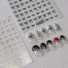 Load image into Gallery viewer, Lovely Gold Silver Black White Line Bowknot 3D Self Adhesive Nail Art Decorations Stickers Ribbon Cute Manicure Decals Wholesale