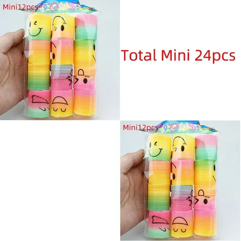 12/24pcs Rainbow Magic Springs Circle Toys Gradient Color Fingertip Coils Funny Kid Toy Halloween Party Favors Christmas Gift