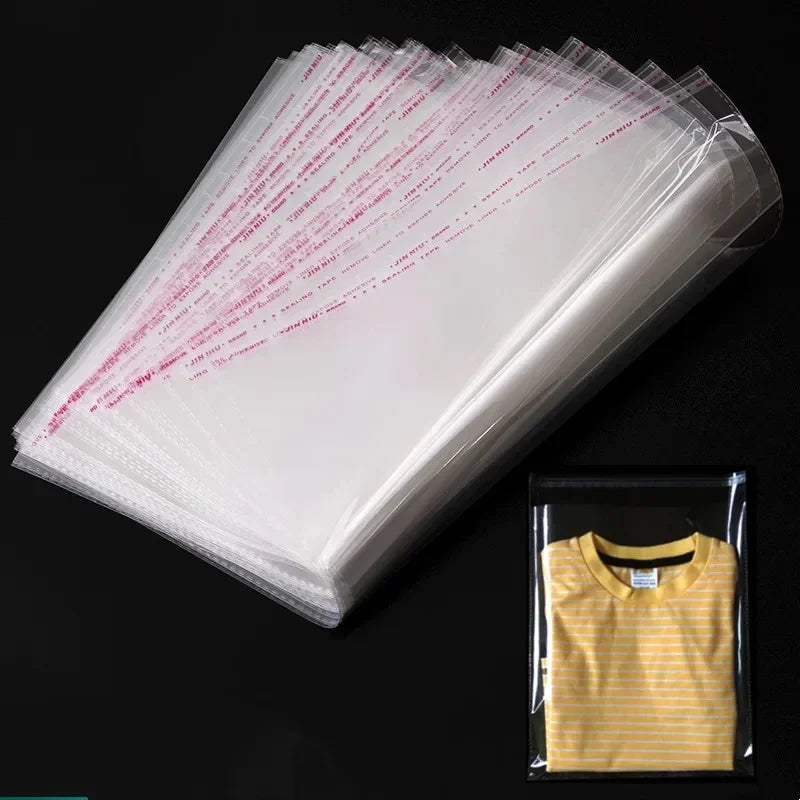 100pcs Opp Self Adhesive Bag Long Transparent Packaging Bags Universal Dust Water Proof Wrapping Material
