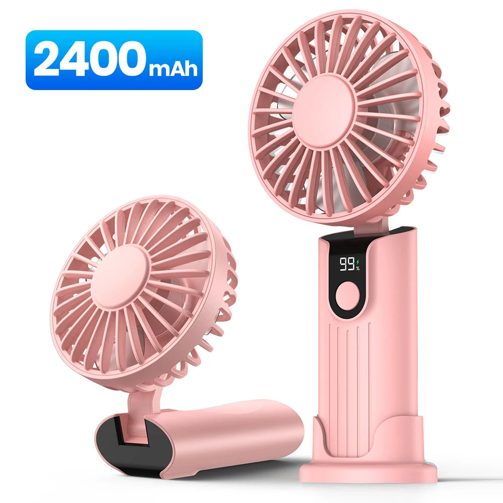 TOPK 5000mAh Mini Portable Fan USB Rechargeable Hand Held Fan,Small Pocket Fan 3 Speeds with Lanyard &Base,USB Desk Fan Foldable