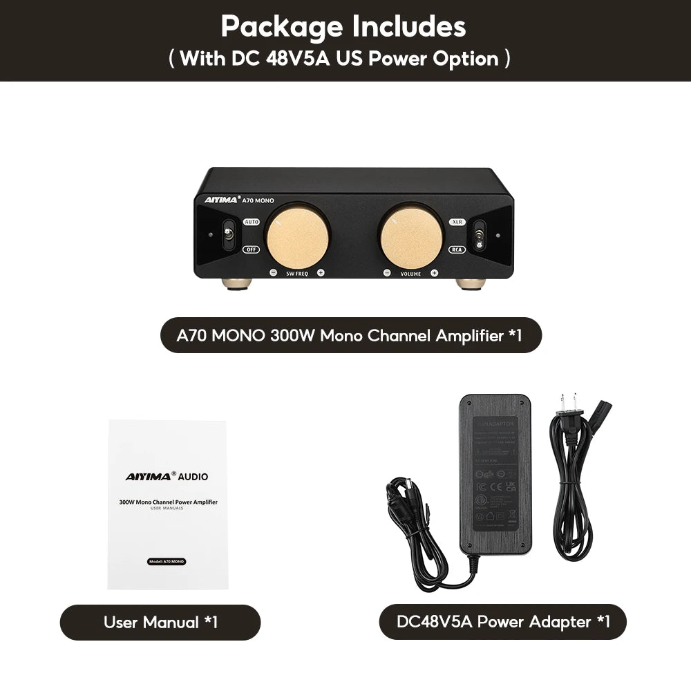 AIYIMA A70 Mono Amplifier Power 300W TPA3255 With PFFB Subwoofer For Home Sound Theater Trigger Input 1/2/3/4/5/6/7/8 Channel