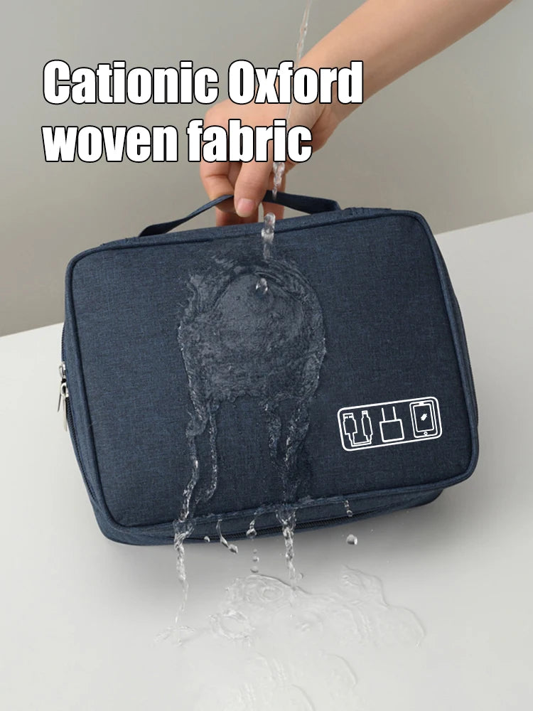 Black Oxford Cloth Electronic Accessory Storage Bag, Cube Travel Bag, Portable Data Cable Headphone Organizer Bag Office suppli