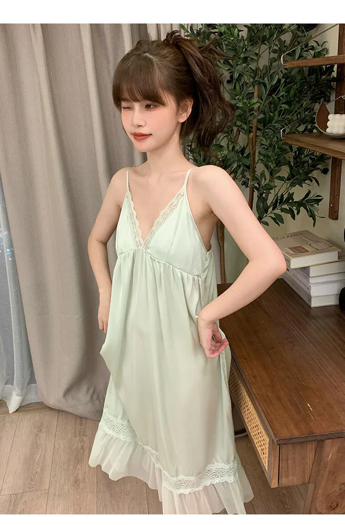 Female Nighty&Robe Set Perspective Temptation Nightgown Intimate Lingerie Spring Summer Silk Satin Sleepwear Loose Home Dress