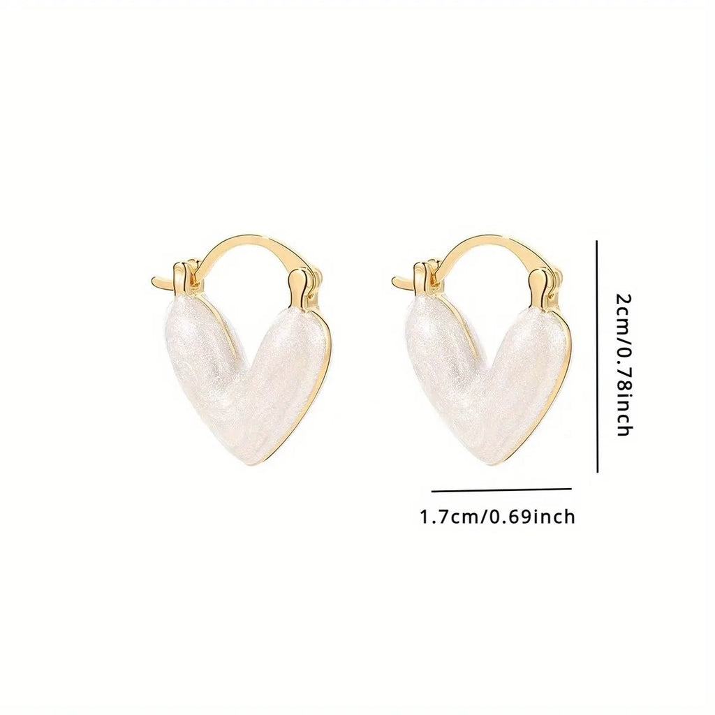 2pc Heart Golden Alloy Earrings Drip Glaze Process Imitation Pearl Color Beautiful Women's New Advanced Sense Y2k Unique Sexy