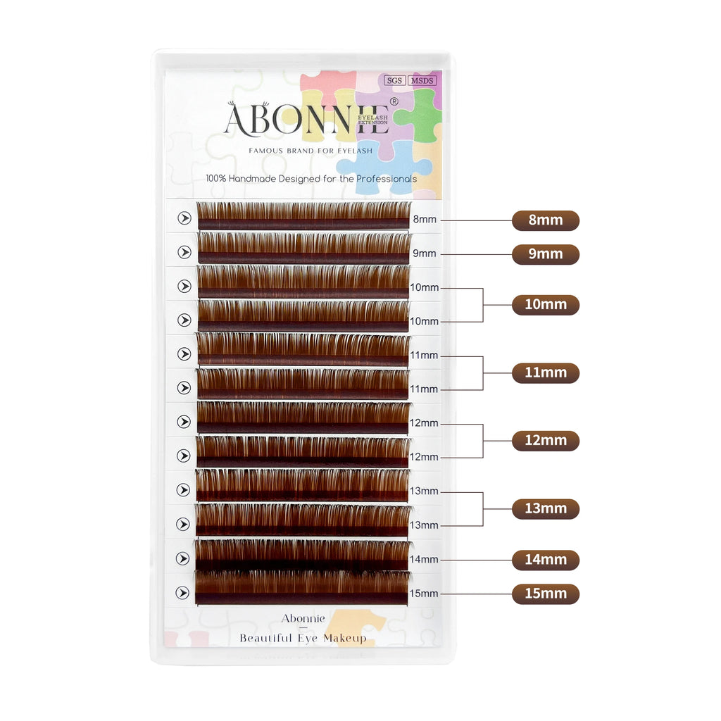 ABONNIE Cocoa Brown Individual Volume Eyelashes Extensions C CC D Brown Colored Natural Classic Mink Lashes Tray