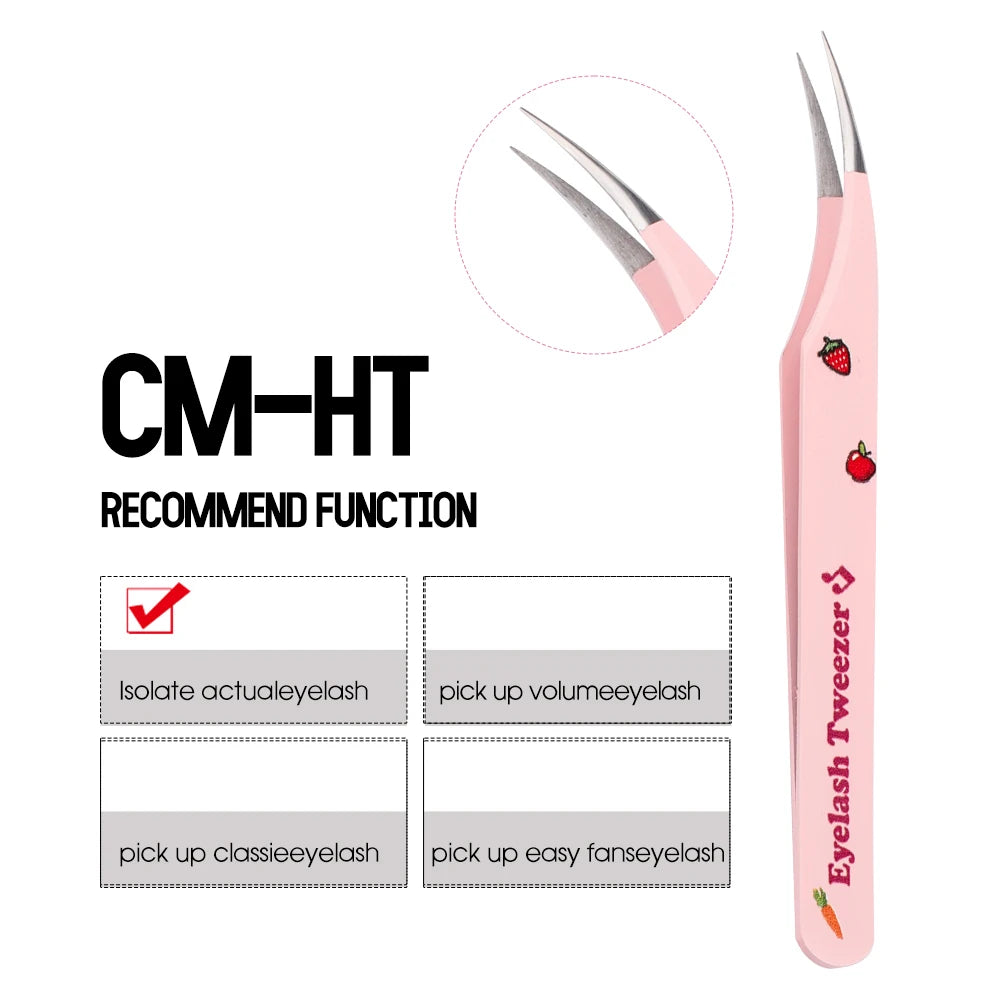 Eyelash Tweezers Pink Strawberry Stainless Steel Superhard Tweezers For Lash Extension High Precision Anti-Static Makeup Tweezer