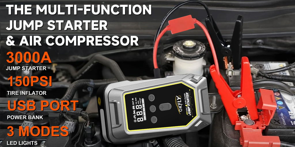 2000A Car Jump Starter Air Pump Multi-Function 4 In 1 Air Compressor Power Bank Car Battery Starter Starting Auto Tyre Inflator