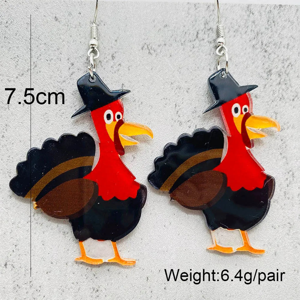 Thanksgiving Turkey Acrylic Earrings Fashion Glasses Turkey Asymmetric Drop Earrings for Women Thanksgiving  Jewelry Gifts