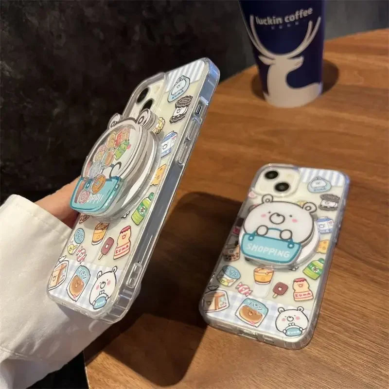 Ins Korean Cute Snacks White Bear Holder for IPhone Bracket Grip Tok Cartoon Magnetic Wireless Charge Phone Stand Phone Support