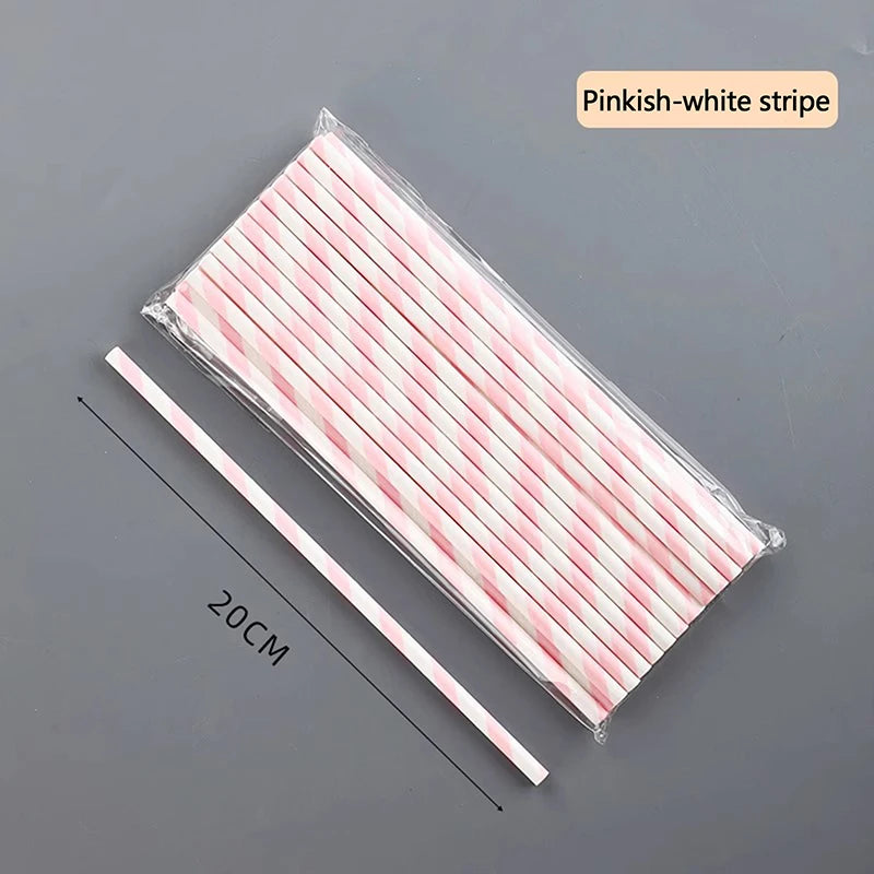 25PCS Party Straws For Juice Cocktails Smoothies Birthday Wedding Christmas Decorations Biodegradable Pink Paper Straws