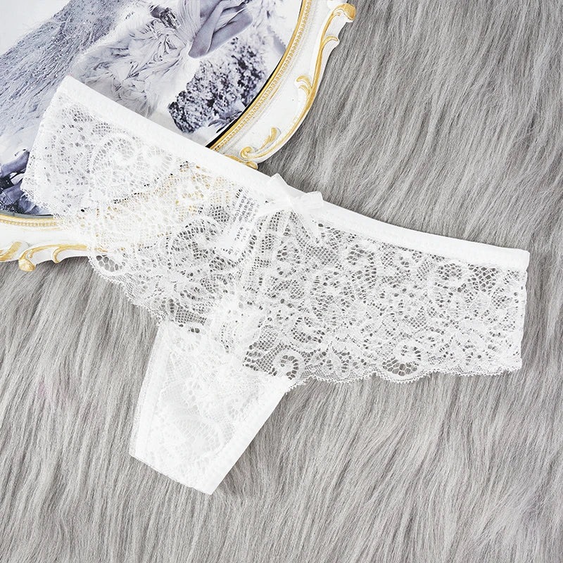 Sexy Lace Thong Women Low Waist Panties Transparent Underwear Hollow Out Female Lingerie Elasticity Comfortable Underpants