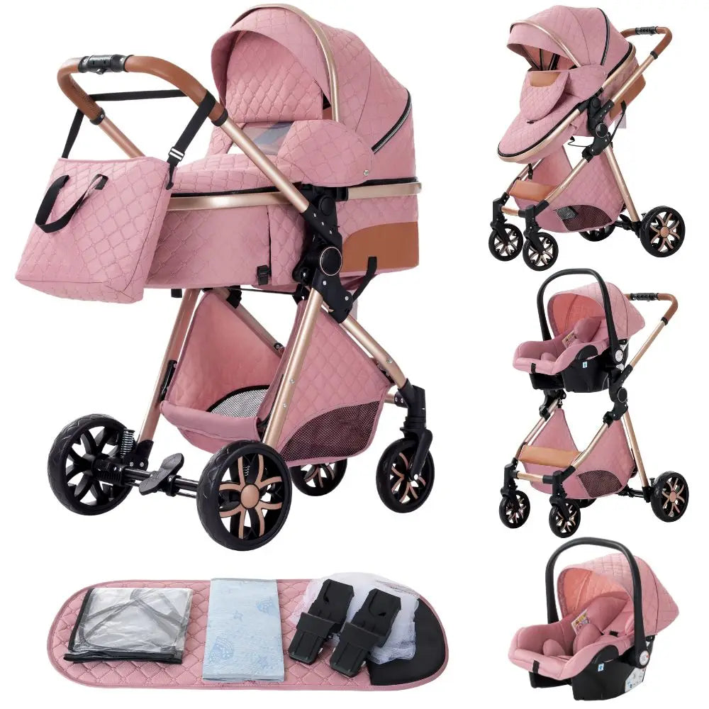 Luxury Baby Stroller 3 in 1 Newest Easy Folding Multifunctional Stroller Travel Portable Baby Carriage Safety Seat EU Standard