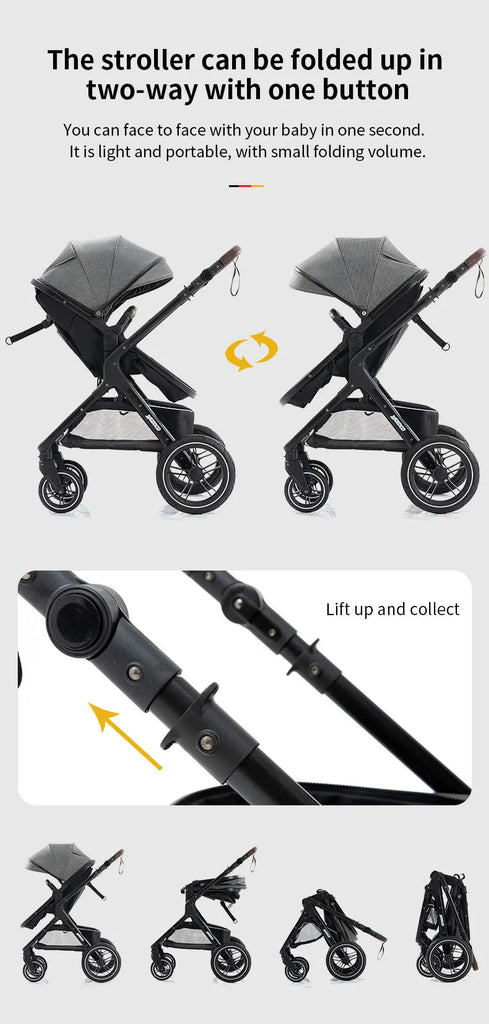 Luxury Baby Stroller 3 in1 Portable Travel Baby Carriage Fold Pram High Landscape Aluminum Frame Newborn Infant Stroller