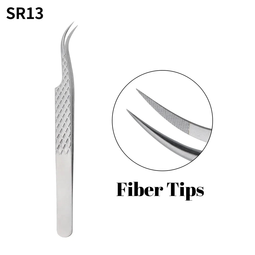 Fadvan Tweezers for Lashes Extension Fiber Tips Stainless Steel Makeup Tweezers Anti-static Free Print Your Logo