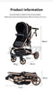 Luxurious 3 in 1 Baby Stroller Portable Travel Baby Carriage Folding Prams Aluminum Frame High Landscape Car for Newborn Baby BLACK