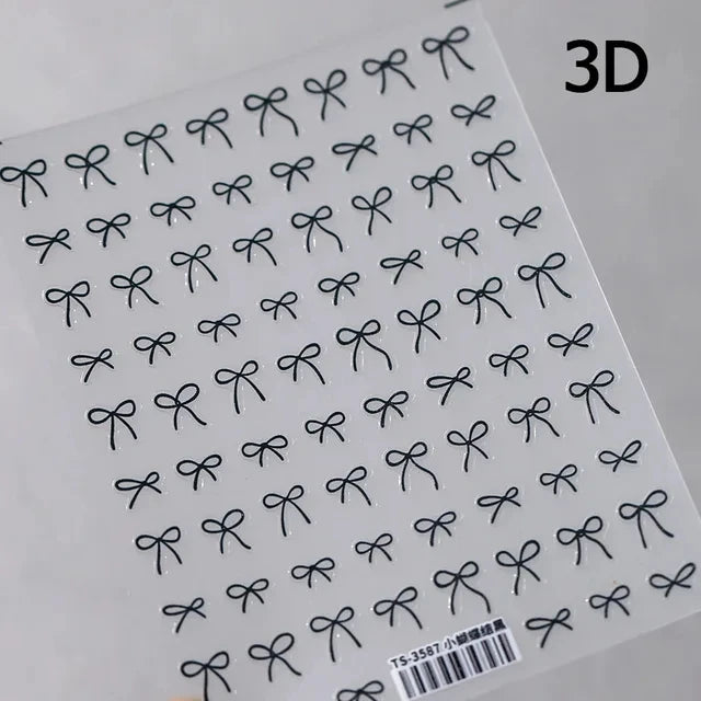 Lovely Gold Silver Black White Line Bowknot 3D Self Adhesive Nail Art Decorations Stickers Ribbon Cute Manicure Decals Wholesale