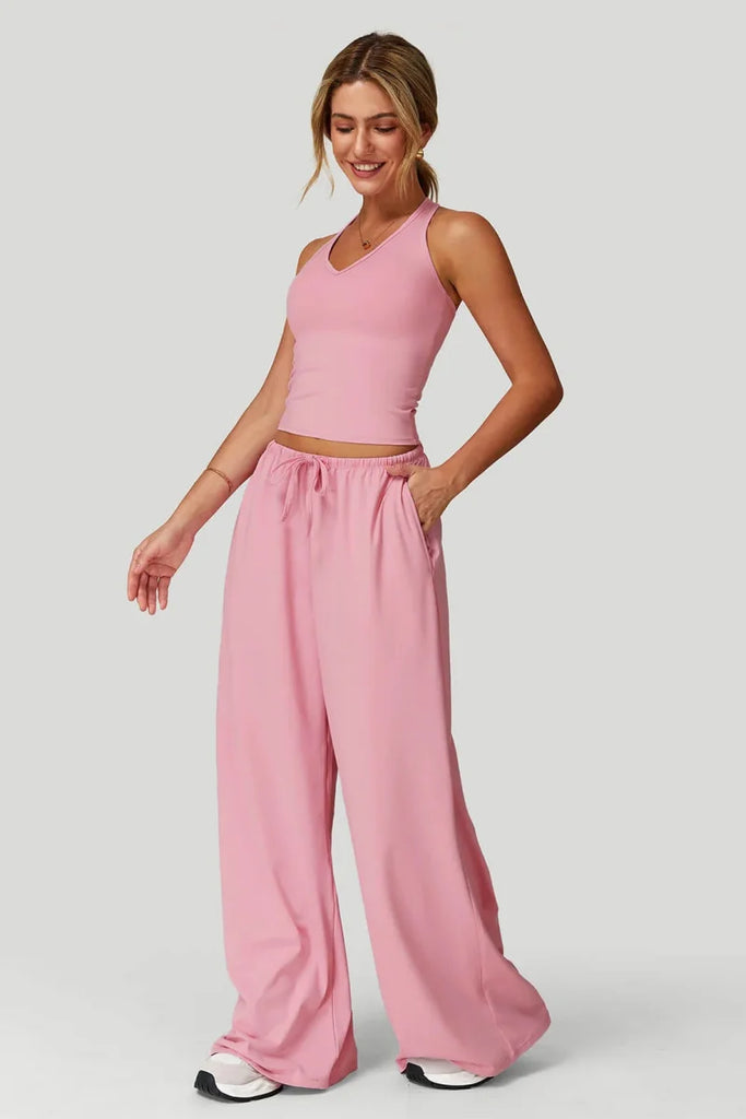 European and American fashion women's trousers set comfortable wide-leg trousers set loose casual pants women's sports fitness e