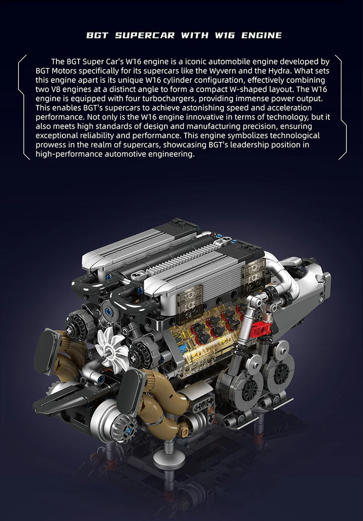 Mould King 10131 Technical Car Building Block Motorized BGT Supercar With W16 Engine Building Block Brick Kids Christmas Gift