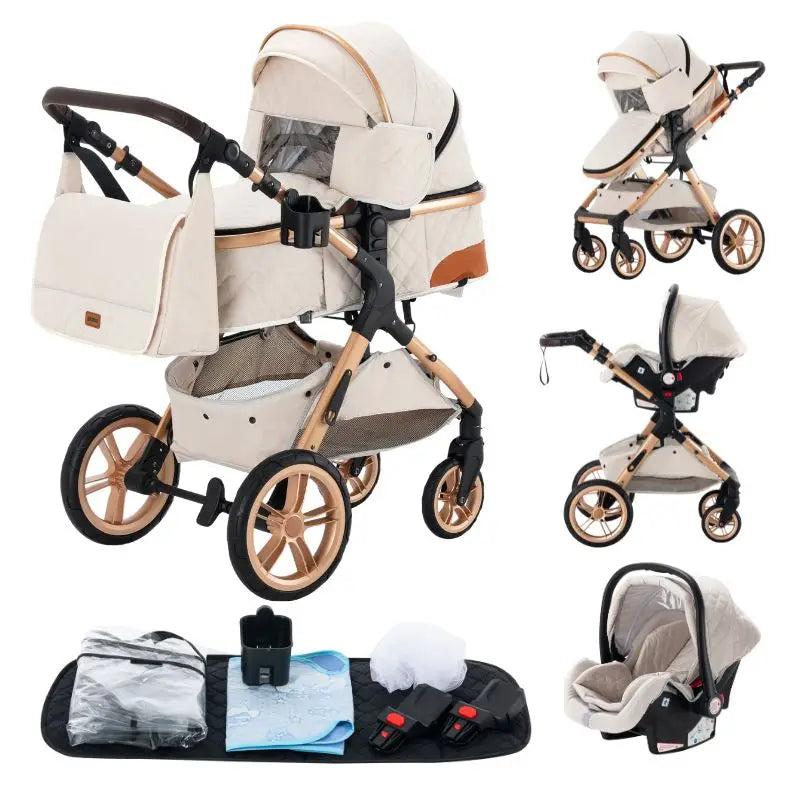 Luxury Baby Stroller 3 in 1 Newest Easy Folding Multifunctional Stroller Travel Portable Baby Carriage Safety Seat EU Standard