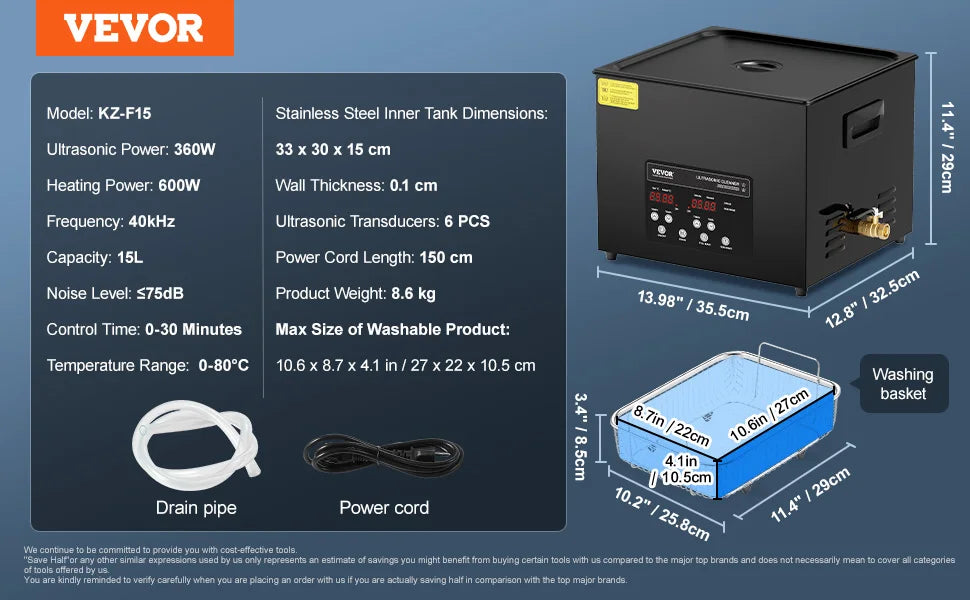 VEVOR 2L 3L 6L 10L 15L Ultrasonic Cleaner Lave-Dishes Portable Washing Machine Diswasher Ultrasound Home Appliances with Timer