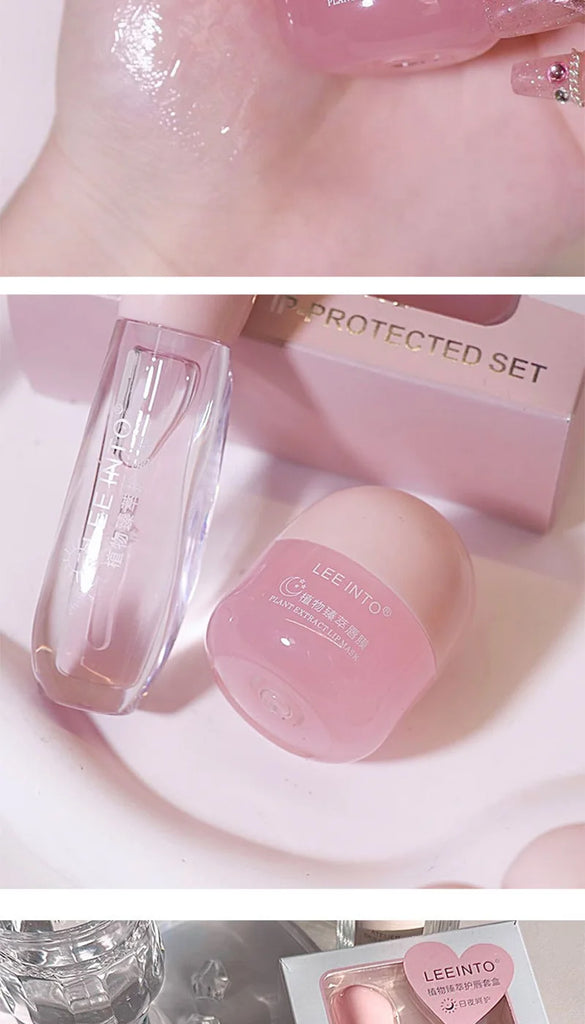Leeinto Plant Essence Lip Care Set: Moisturizing, Long-Lasting Nourishment, Gentle Formula, Lightweight Texture, Lip Gloss, Lip Mask, Enhances Complexion, Pre-Makeup Primer, Essential for Daily Commuting and Dating, Night Car