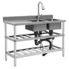304 Stainless Steel Sink Commercial Restaurant Kitchen Sink with Drawable Hot & Cold Water Faucet