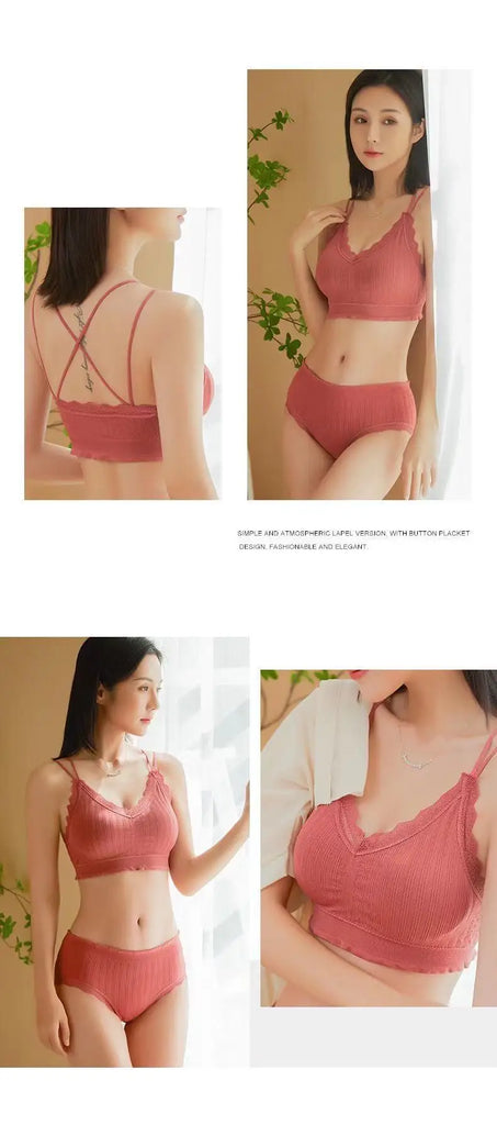 Sexy Seamless Tops Set High Waist Panties Women Wireless Underwear Suit Soft Padded Bras Set Backless Bralette Lingerie