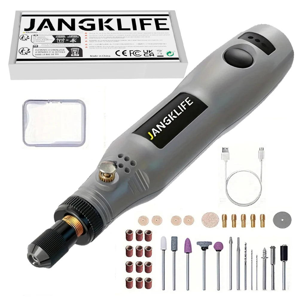 JANGKLIFE USB Cordless Rotary Tool Kit Woodworking Engraving Pen DIY For Jewelry Metal Glass Mini Wireless Drill
