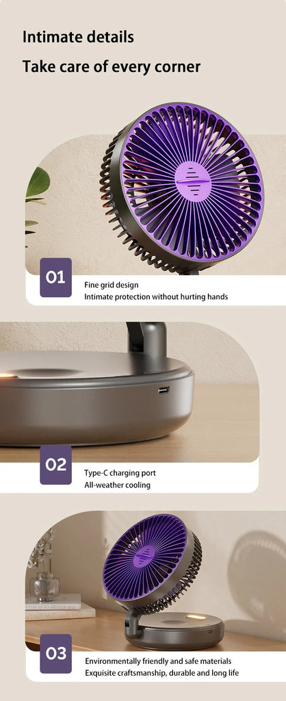 Xiaomi 5000mAh Charge Fan 3 in 1 Multifunctional Fan Brushless Motor Wall-mounted Design 90° Foldable 4 Speed Gears Night Light