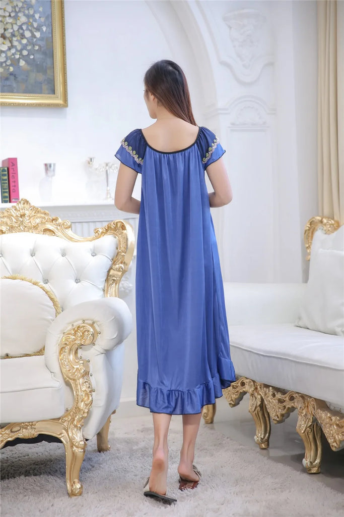 Sexy Nightgown Women 2025 Long Female Summer Short Sleepwear Faux Satin Bow Nightdress Round Neck Nightwear For Ladies  Nighty