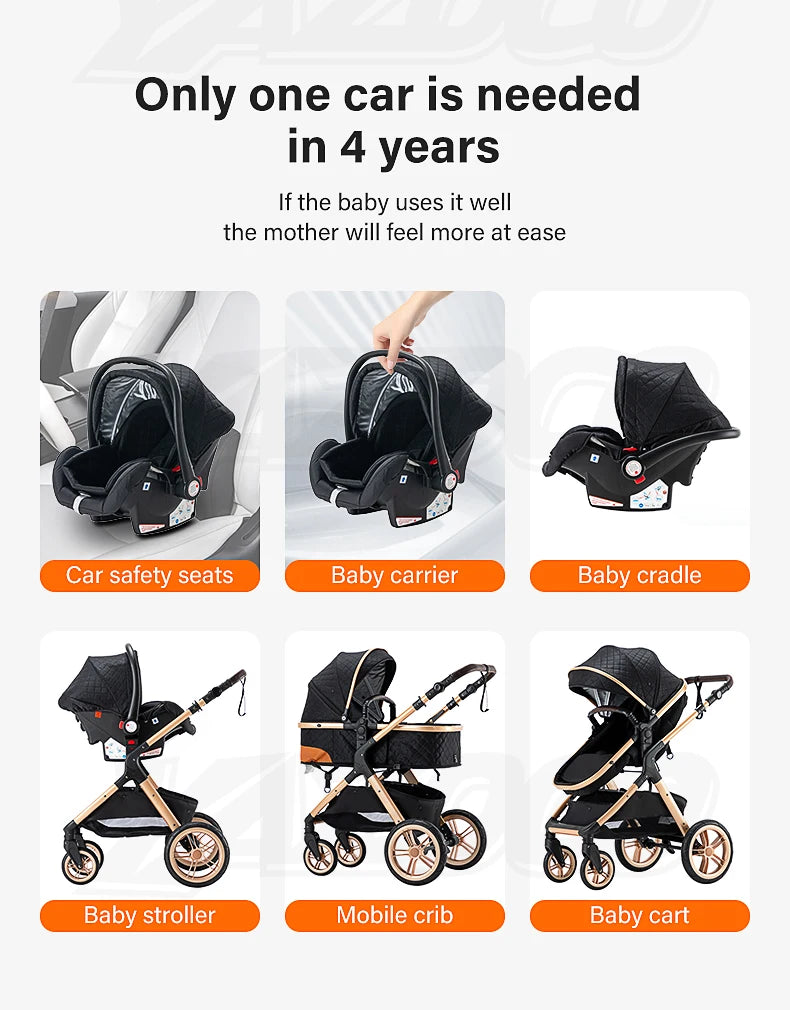 Luxury Baby Stroller 3 in 1 Newest Easy Folding Multifunctional Stroller Travel Portable Baby Carriage Safety Seat EU Standard