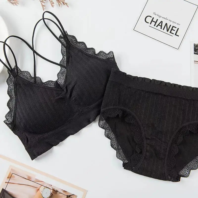 Sexy Seamless Tops Set High Waist Panties Women Wireless Underwear Suit Soft Padded Bras Set Backless Bralette Lingerie