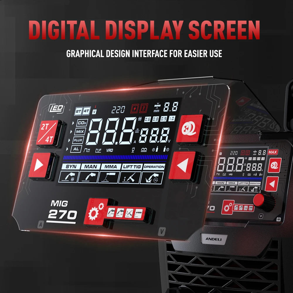 ANDELI 220V MIG Welding Machine 4 in 1 200A IGBT Inverter Semi-Automatic Welding MIG LIFT TIG MMA Aluminum Welder Gas/Gasless