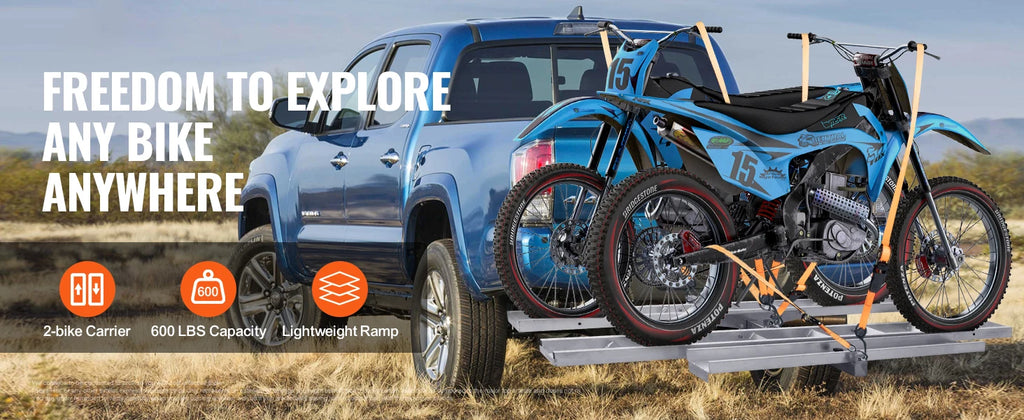 SucceBuy Motorcycle Carrier 2-Bike 600 LBS Aluminum Loading Ramp Scooter Dirt Bike Trailer Hauler for Car Truck with 2" Receiver