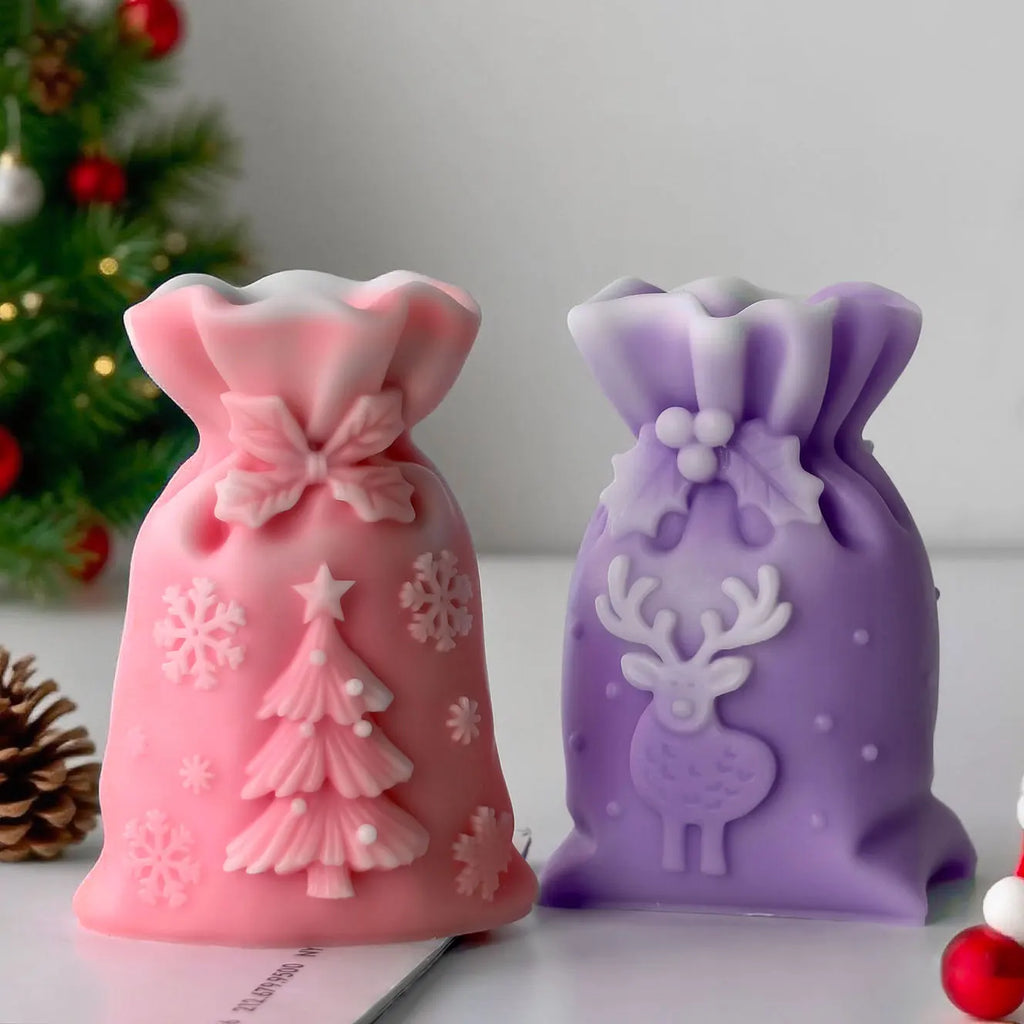 3D Christmas Gift Bag Relief Elk Tree Silicone Mold Handmade Aroma Candle Plaster Ornament Molds Candle Making Supplies