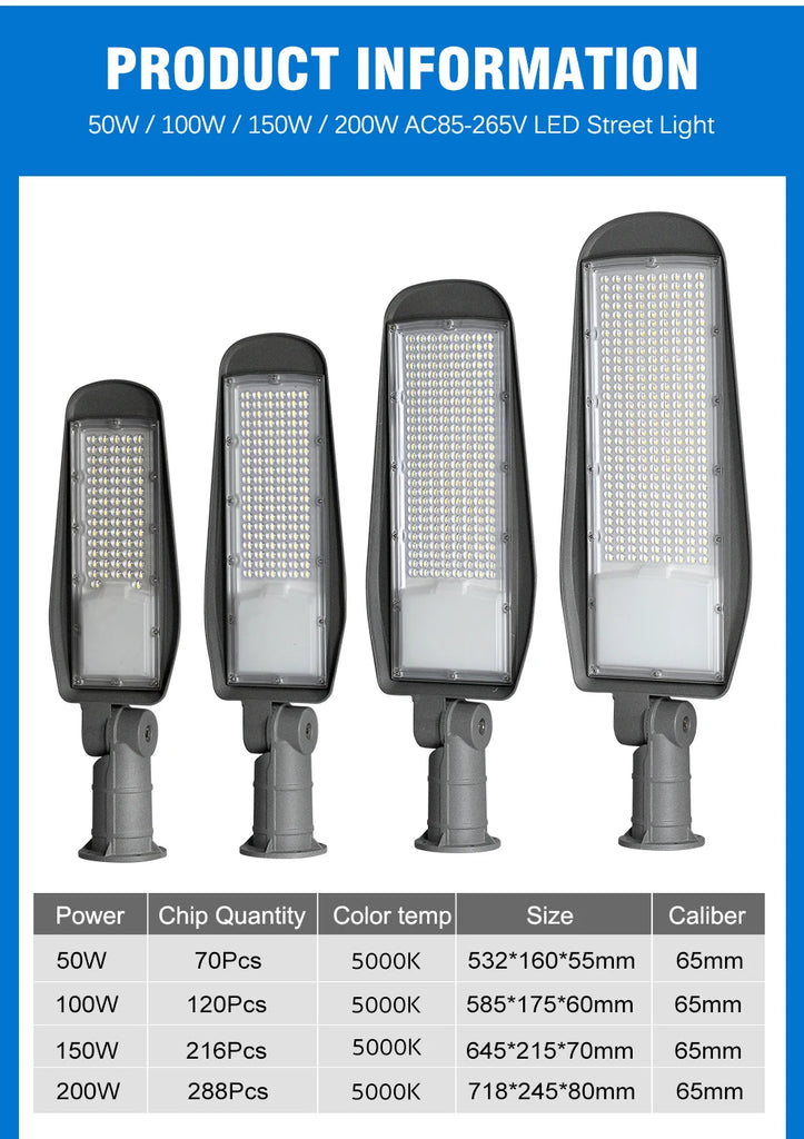 New Outdoor Street Lightf 50W 100W 150W 200W High Power Ultra Bright Waterproof Garage Courtyard Lighting Spotlight