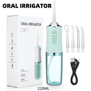 Oral Irrigator Portable Dental Water Flosser USB Rechargeable Water Jet Floss Tooth Pick 4 Jet Tip 220ml 3 Modes IPX7 1400rpm