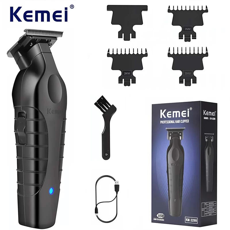 Kemei 2299 Barber Cordless Hair Trimmer 0mm Zero Gapped Carving Clipper Detailer Professional Electric Finish Cutting Machine