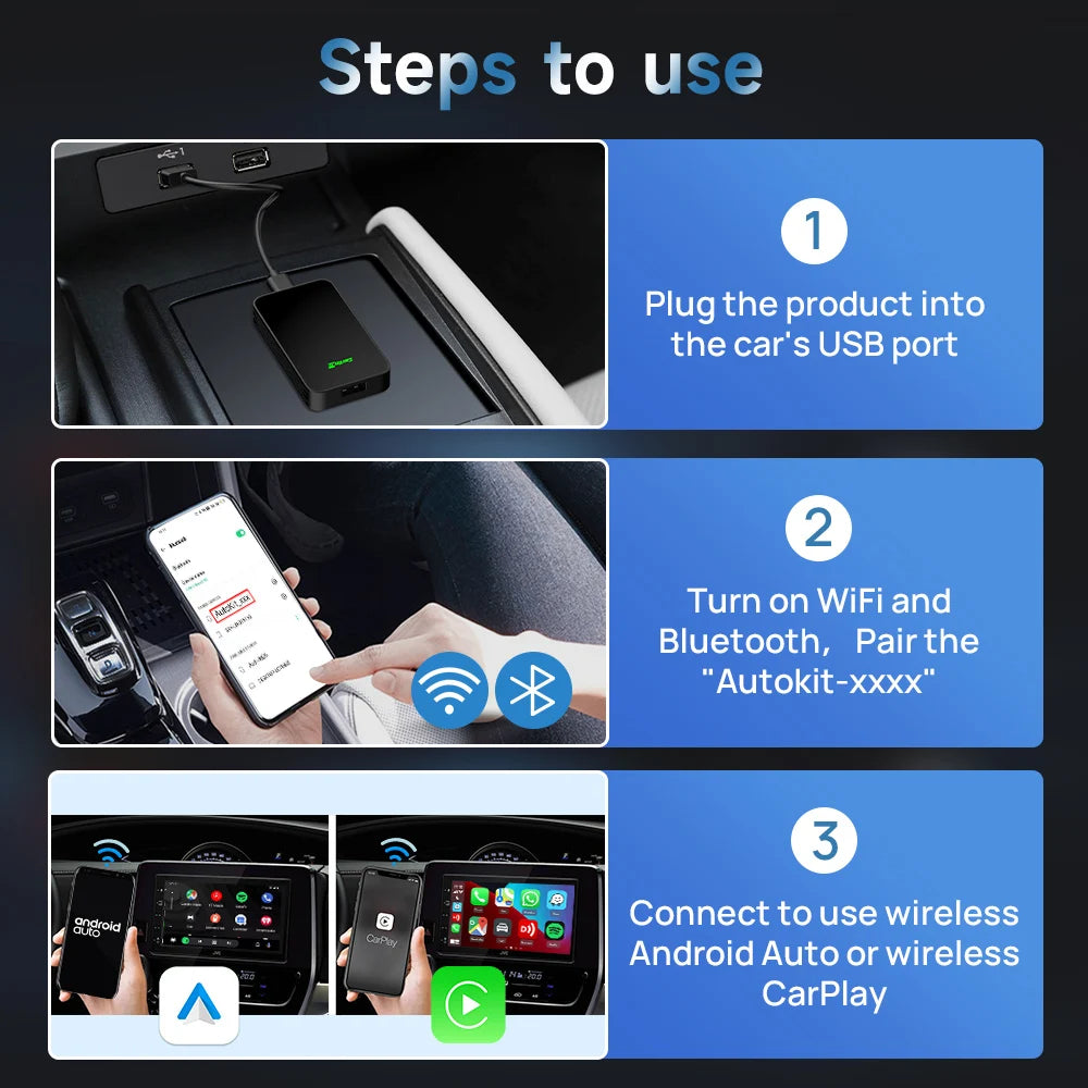 CarlinKit 5.0 2air & CarlinKit 4.0 CP2A Wireless Android Auto &CarPlay Wireless Adapter 2.4G&5.8Ghz WiFi Auto Connect OTA Update