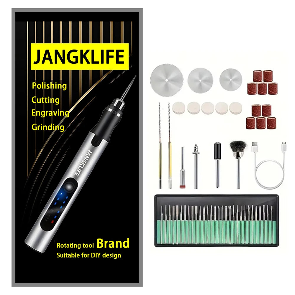 JANGKLIFE USB Cordless Rotary Tool Kit Woodworking Engraving Pen DIY For Jewelry Metal Glass Mini Wireless Drill