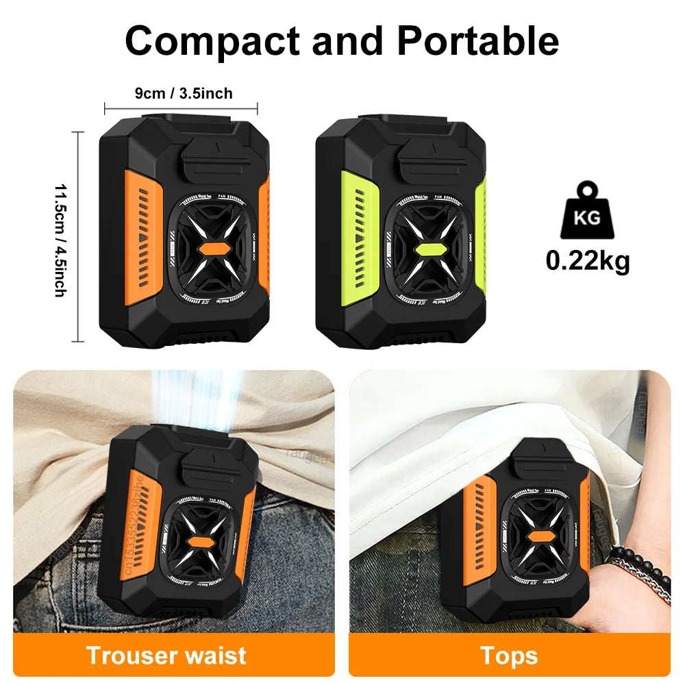 Waist Fan 5000mAh Rechargeable Portable Bladeless Air Conditioner Fan Outdoor Sport Waist Clip Fan with Power Bank Flashlight