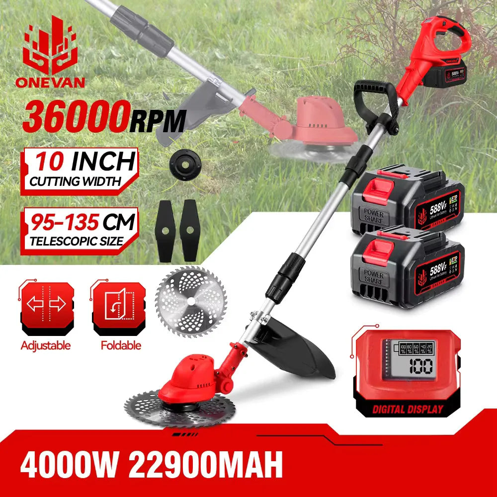 10Inch 4000W Brushless Electric Lawn Mower 36000RPM Grass Trimmer Length Adjustable Garden Tools For Makita 18V Battery Pins