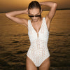 Women Bikini Set Swimsuit Sexy V Neck Solid Color Laser Cutting Flower Swimsuit Beachwear Luxury Summer Beachwear Dress