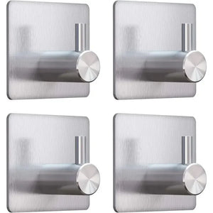 4pcs Self-Adhesive Towel Hooks 304 Stainless Steel Stick-On Wall Hooks For Home Coat Robe Bathroom Organization Accessories